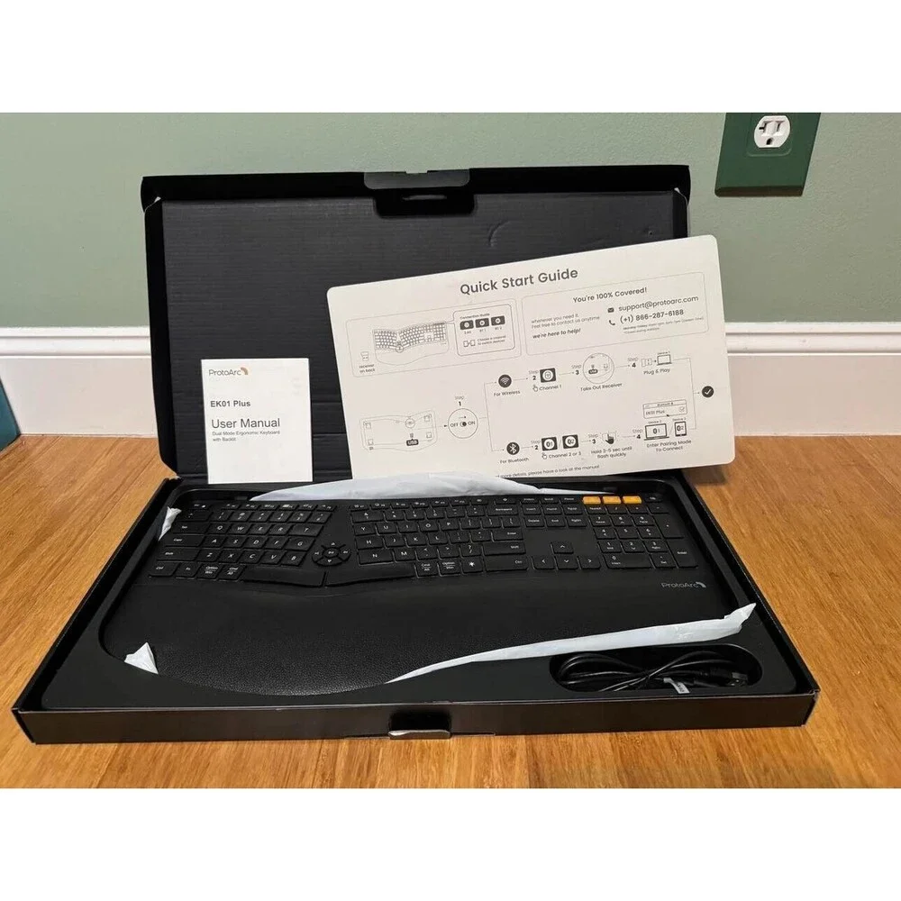 ProtoArc Backlit Wireless Ergonomic Keyboard, EK01 Plus Full Size w/ Bluetooth